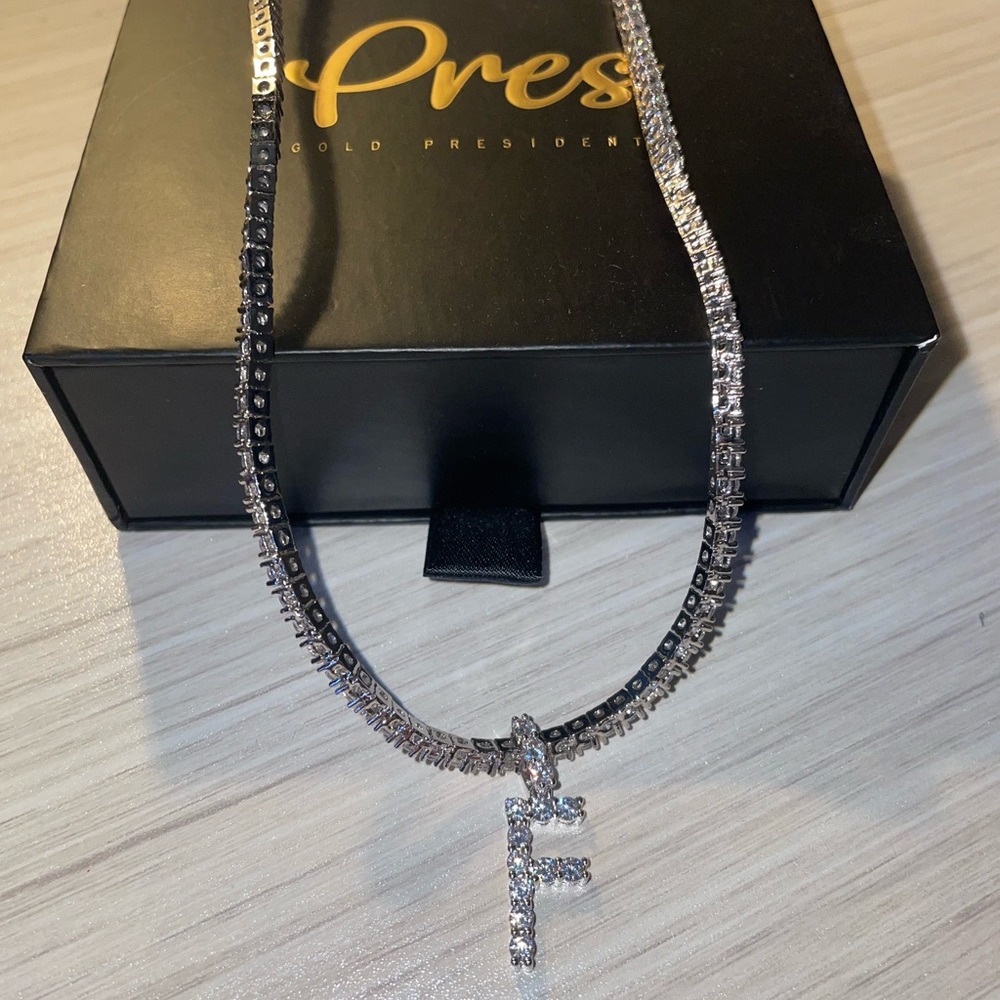 NWOT - Gold Presidents Tennis Chain with Removable F Initial